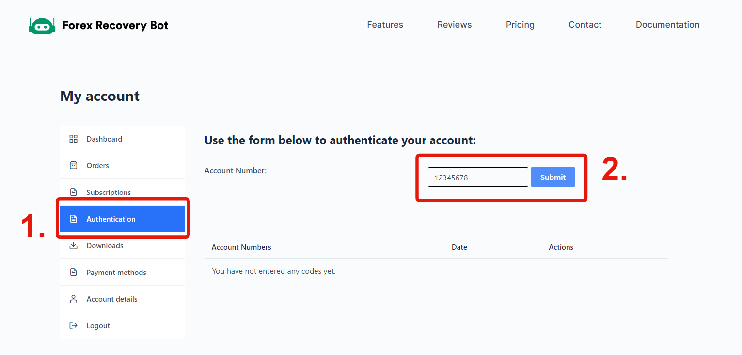 How to authenticate your account forex recovery bot
